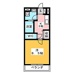 アップル3 1Kの間取図画像