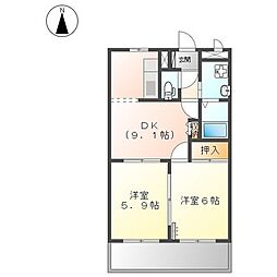 サンフラワーB棟 2DKの間取図画像