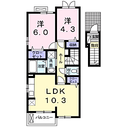 アバンツァート参番館 2LDKの間取図画像