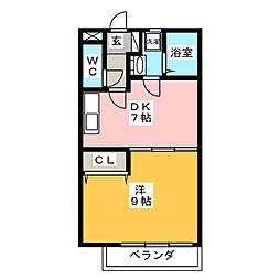 プールトゥジュール2 1DKの間取図画像