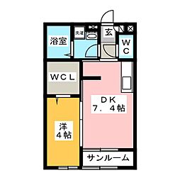 エムズモンピュール忍1 1DKの間取図画像