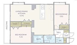 ライオンズマンション和泉野 2LDKの間取図画像