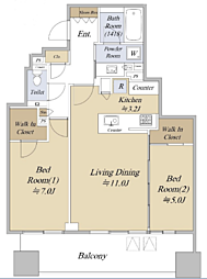 シティタワー虎ノ門 2LDKの間取図画像