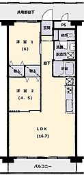 インペリアル麻生B 2LDKの間取図画像