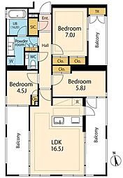 ロイヤルシーズン六本木 3LDKの間取図画像