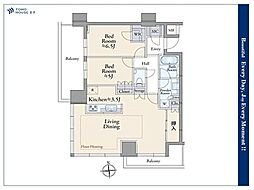 浅草タワー 2LDKの間取図画像