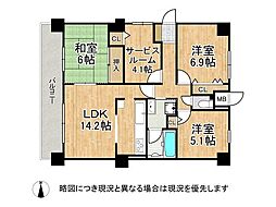 シーガルパレス神戸山の手 3SLDKの間取図画像