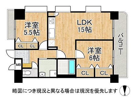 15帖のLDKと全室洋室、三方開口で開放感のある間取りです。