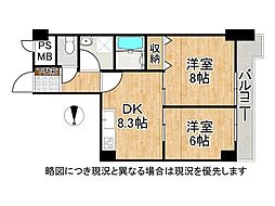 ライオンズマンション魚崎 2DKの間取図画像