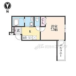 フジパレス俊徳道III番館 3階1Kの間取り