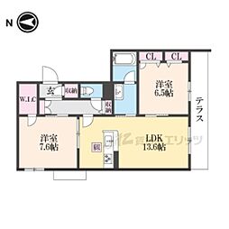 グランドゥール中小阪 102 1階2LDKの間取り