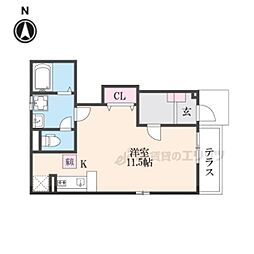 ワン・パーパスピュアIII 1階ワンルームの間取り