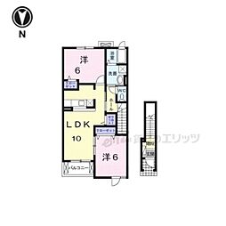 近鉄奈良線 東生駒駅 バス8分 稲倉下車 徒歩3分の賃貸アパート 2階2LDKの間取り