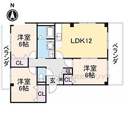 クレスト東生駒 3階3LDKの間取り