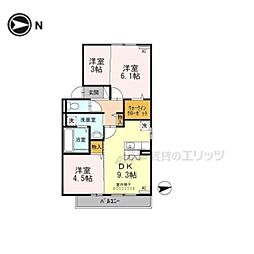 グランドゥール畷 3DKの間取図画像