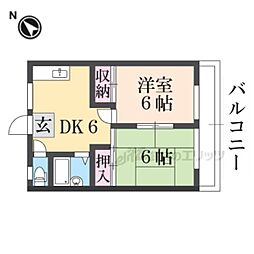 寝屋川スカイハイツ 2DKの間取図画像