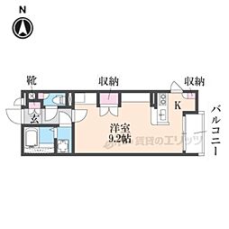 近鉄奈良線 瓢箪山駅 徒歩9分の賃貸アパート 2階1Kの間取り