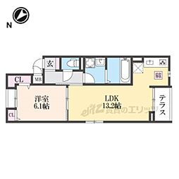 JR片町線(学研都市線) 寝屋川公園駅 徒歩7分の賃貸アパート 1階1LDKの間取り