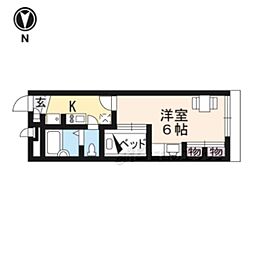 近鉄奈良線 東生駒駅 徒歩7分の賃貸アパート 1階1Kの間取り