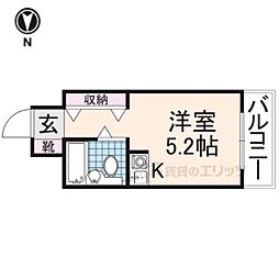 シティパレス生駒Ｐ2 1階1Kの間取り