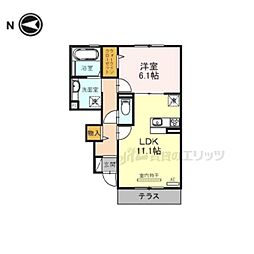 アシェル星田 1階1LDKの間取り