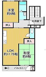 武庫川ハイツ 2LDKの間取図画像