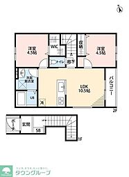 東武野田線 川間駅 8.2kmの賃貸アパート 2階2LDKの間取り