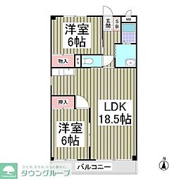 エルヴェ武里 2階2DKの間取り