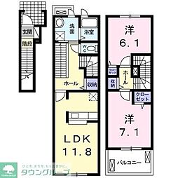 東武野田線 川間駅 8.8kmの賃貸アパート 2階2LDKの間取り