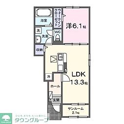 東武野田線 野田市駅 徒歩16分の賃貸アパート 1階1LDKの間取り