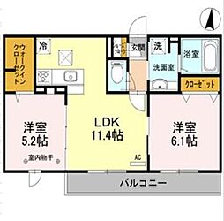 JR武蔵野線 越谷レイクタウン駅 徒歩12分の賃貸アパート 2階2LDKの間取り