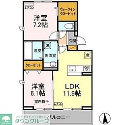 東武野田線 梅郷駅 徒歩23分の賃貸アパート 3階2LDKの間取り