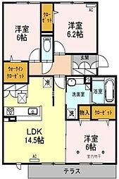 JR武蔵野線 越谷レイクタウン駅 徒歩10分の賃貸アパート 1階3LDKの間取り
