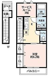 東武伊勢崎線 武里駅 徒歩3分の賃貸アパート 2階1SKの間取り