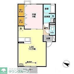 JR武蔵野線 越谷レイクタウン駅 徒歩15分の賃貸アパート 2階1LDKの間取り