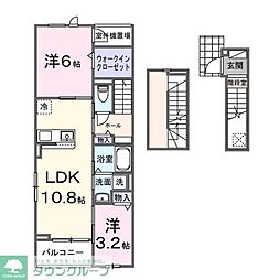 東武野田線 岩槻駅 徒歩23分の賃貸アパート 3階2LDKの間取り