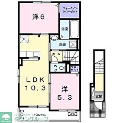 湘南新宿ライン宇須 蓮田駅 徒歩19分の賃貸アパート 2階2LDKの間取り