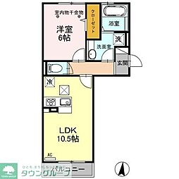 JR武蔵野線 越谷レイクタウン駅 徒歩11分の賃貸アパート 1階1LDKの間取り