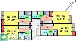 東武伊勢崎線 一ノ割駅 徒歩11分の賃貸アパート 2階1Kの間取り