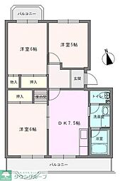 シャトーブラン村田ビル1号棟 3DKの間取図画像