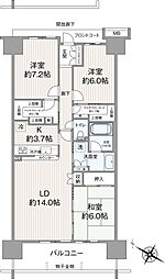 プリスタレジデンス1棟 3LDKの間取図画像