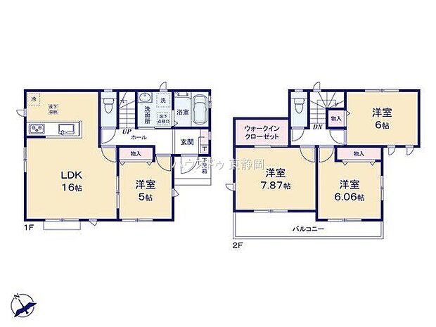 4LDK1階洋室1部屋、2階洋室3部屋