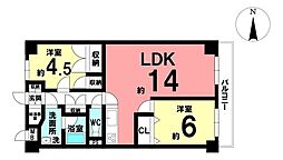 チュリス神明 2LDKの間取図画像