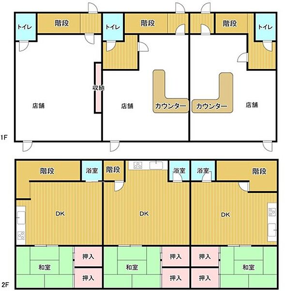 土地面積143.1m2、建物面積168.92m2の3店舗＋3DK