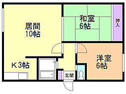 松浦マンション1 2LDKの間取図画像