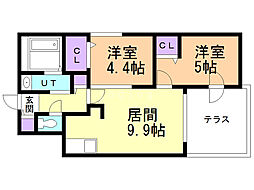 シェルピア二十四軒 1階2DKの間取り