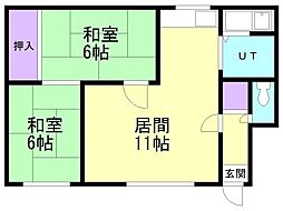 コーポ実 2LDKの間取図画像