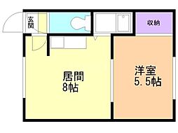5条マンションA 1LDKの間取図画像