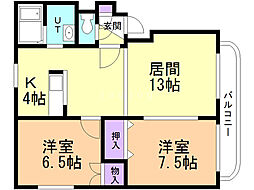 カサ・グランデ西野 2LDKの間取図画像