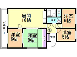 銭函グランドハイツ 4LDKの間取図画像